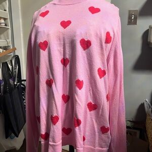 J. Crew Pink Crewneck  Teddy Knit Sweater with Heart Print